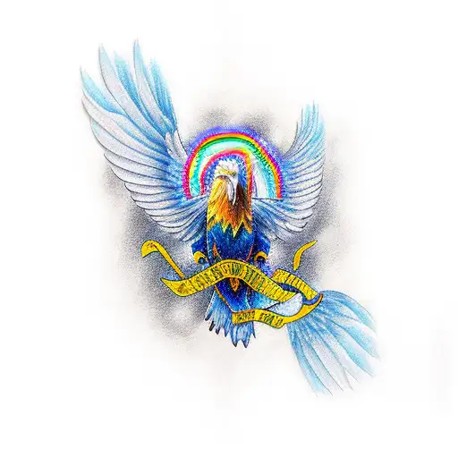 Memorial Rainbow With Eagle Flying Over