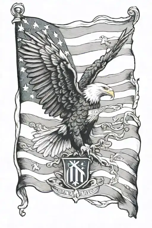 American Flag With Eagle And Cross