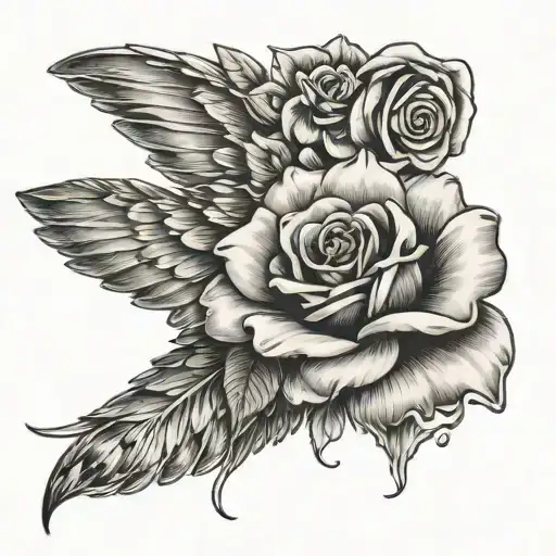 Angel Wing With Rose