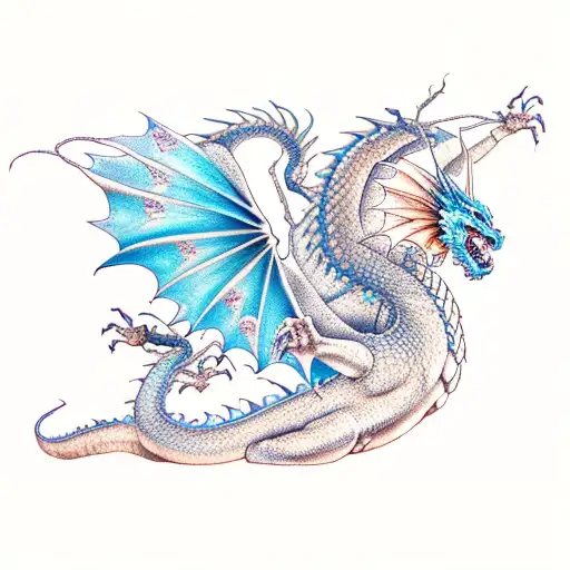Dragon With Big Wings From The Side In Blue