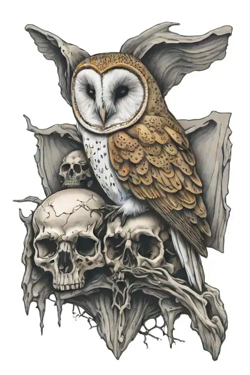 Barn Owl Perched On Skull Soft Shading