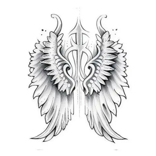 Back Tattoo Half Red Devil Wing Half White Angel Wing