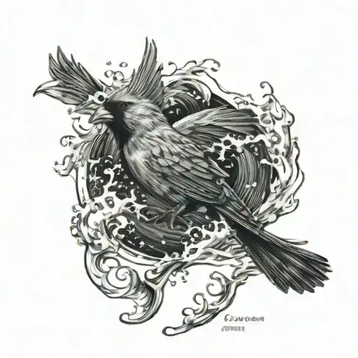 Cardinal Flying Through Ocean Wave