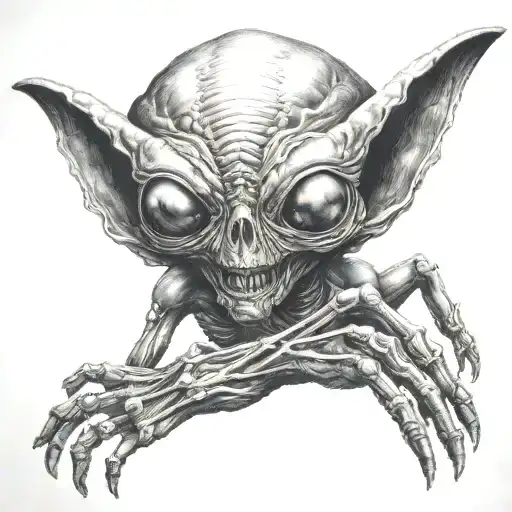 Alien With The Togue Aoutside The Moth For The Hand