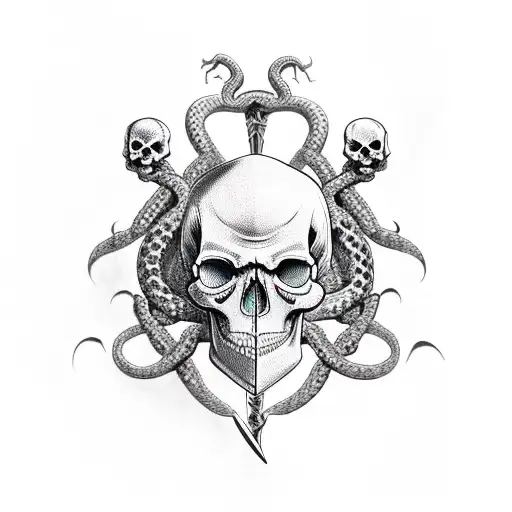 Skull With Sword And Snake And Tear
