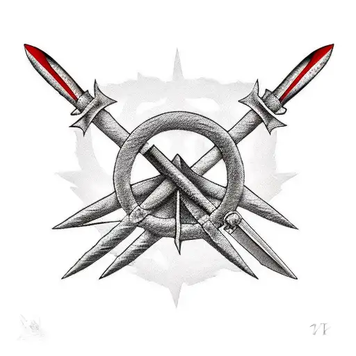 Black And White Kunai With A Red Ribbon Hanging From The Handle With Some Minor Naruto Referances