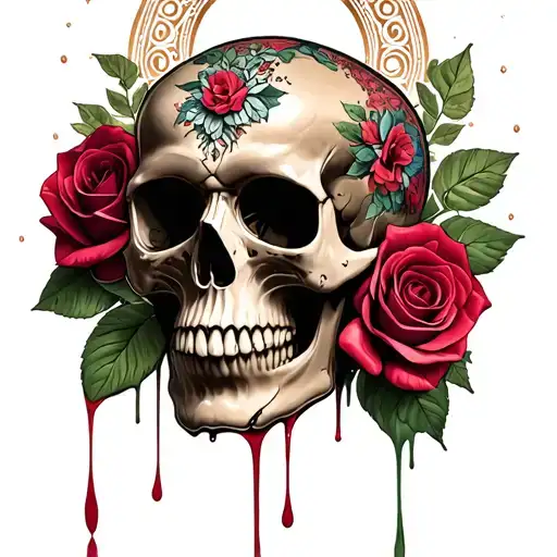 Dripping Mandala With Skull And Roses