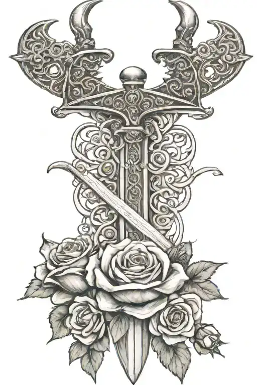 Prophet Muhammad Sword With A Snkae And Roses Intertwined