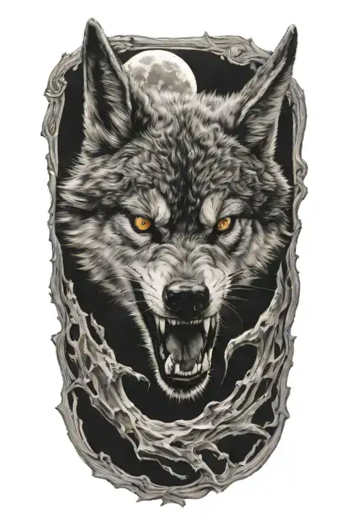 Fenris Wolf Biting Moon