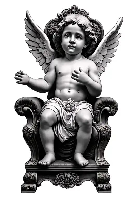 A Cherub Sitting On A Throne Made