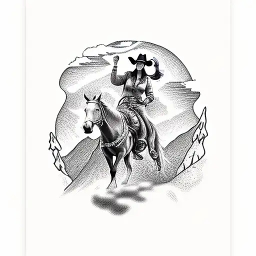 Cowgirl Riding Horse In Mountains