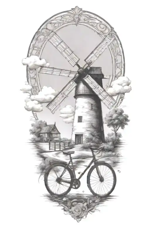 Windmill And Road Bicycle Surrounded