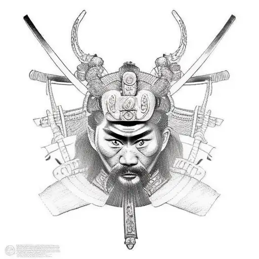 Realistic Samurai Warrior With A Dog Companion