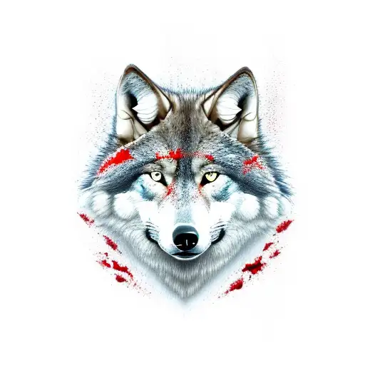 Half Aggressive Wolf With Some Red Bloods On Its Chin With A Red Maleficient Eye