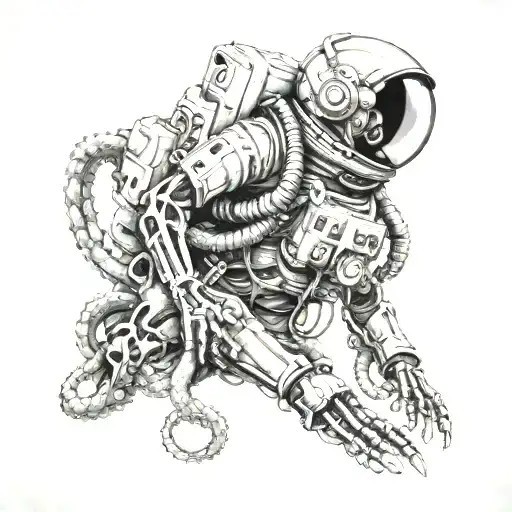 Skeleton Astronaut With An Octopus