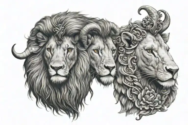 Ram And Lion Side By Side Hearts