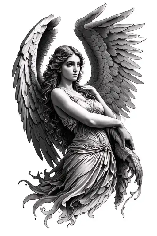 Black And White Guardian Angel Dramatic Woman