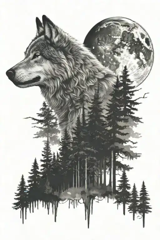 Wolf In The Forests With The Moon