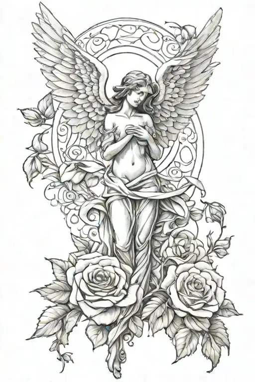 Angel And Roses Entwined