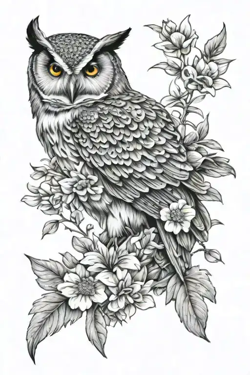 Owl With Flowers Growing