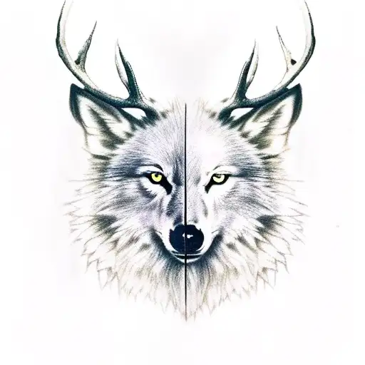 White Wolf With Deer Skull