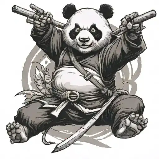 Ninja Panda In Combat With Nunchaku