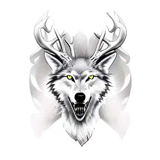 White Wolf With Deer Skull Chest Piece
