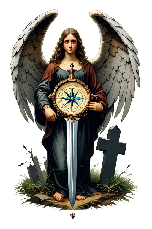 Compass With A Angel Holding A Sword In A Graveyard