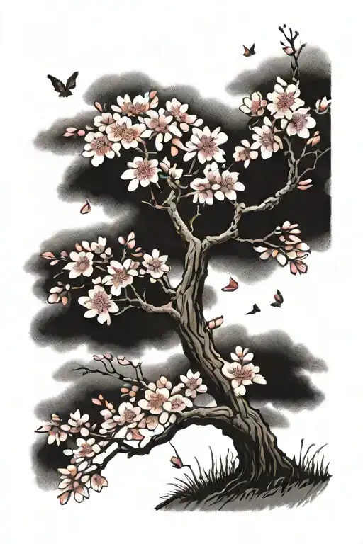Cherry Blossom Tree With Falling Petals