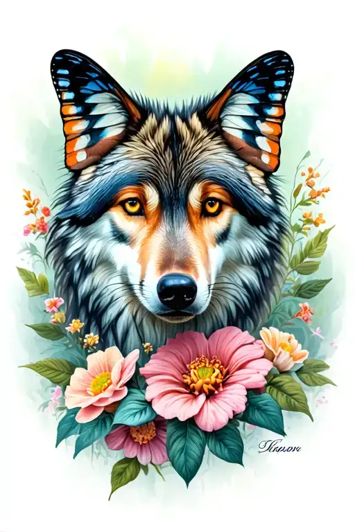 Butterfly Flowers Wolf