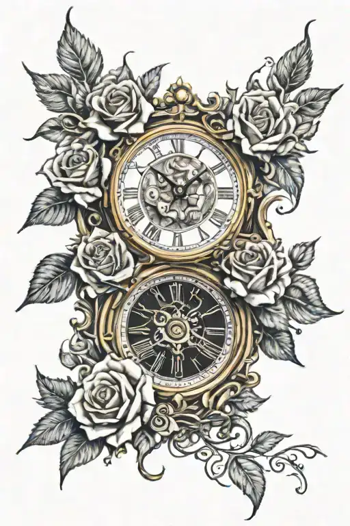 Roman Clock Surrounded By Roses And Thorns