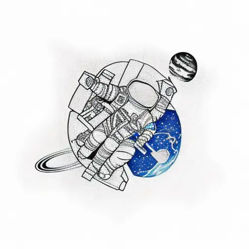 Space Back Tattoo With Astronaut As Centrepiece