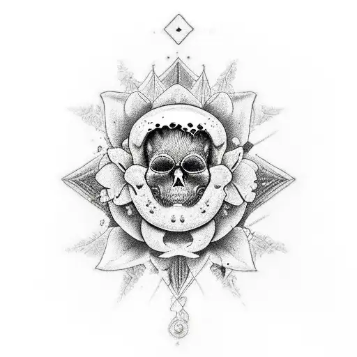 Memento Mori With The Chemical Make Up For Serotonin With Mountains And A Lily Flower