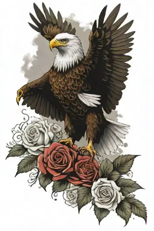 Eagle With One Wing And Roses