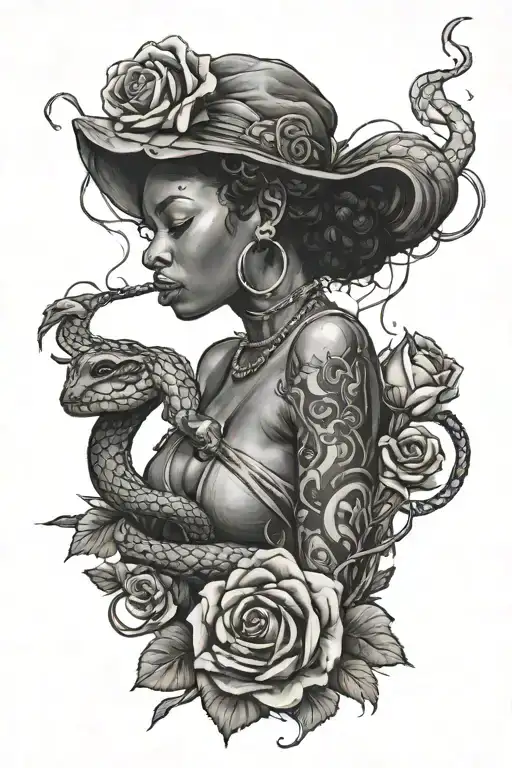Snake And Rose Around A Black Woman Blowing Smoke And Crying Blood