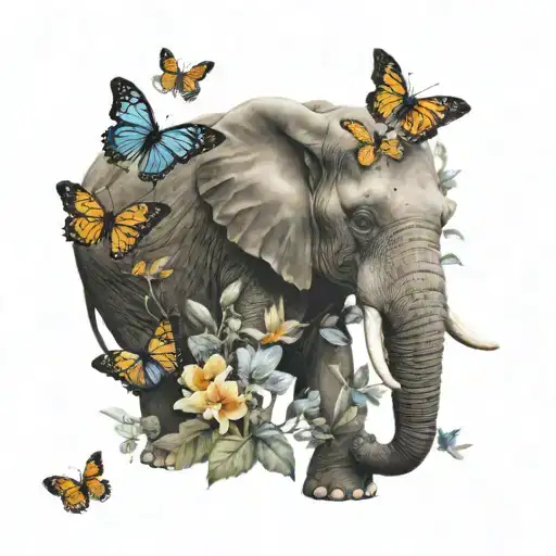 Flowers Butterflies Elephant