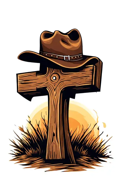 Simple Wooden Cross With A Cowboy Hat On Top