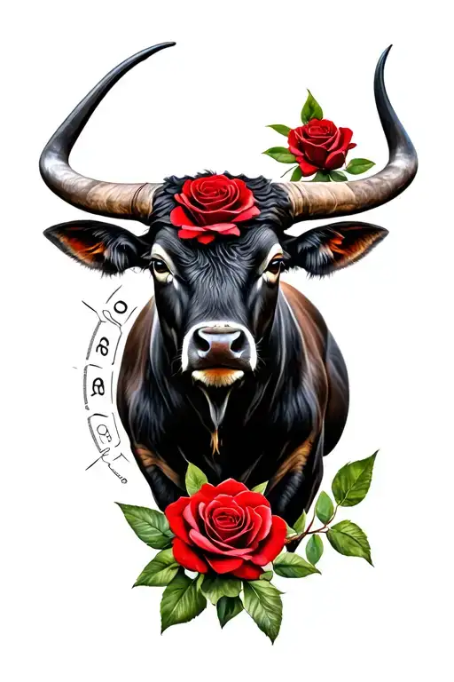 Zodiac Taurus Bull And Red Rose