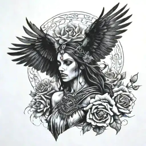 Roses Crow Wings Warrior Woman