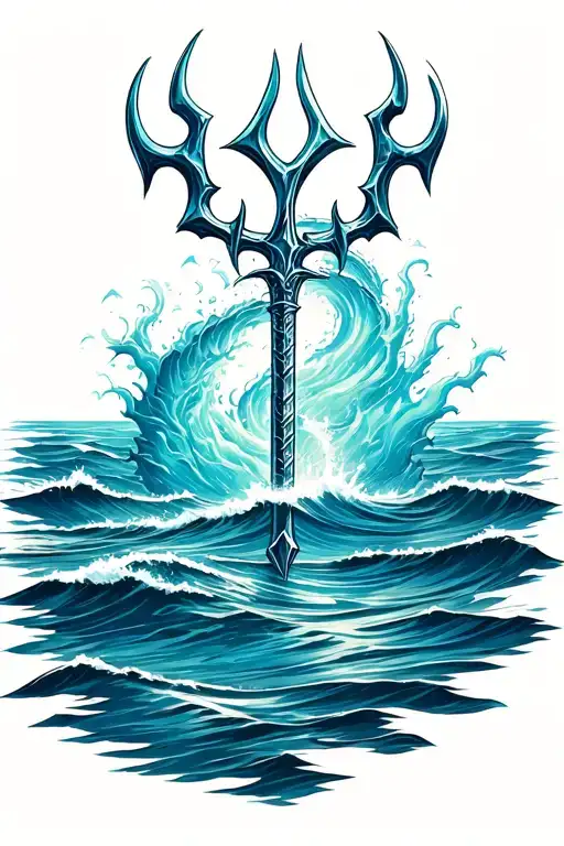 Poseidons Trident Coming Out Of The Ocean