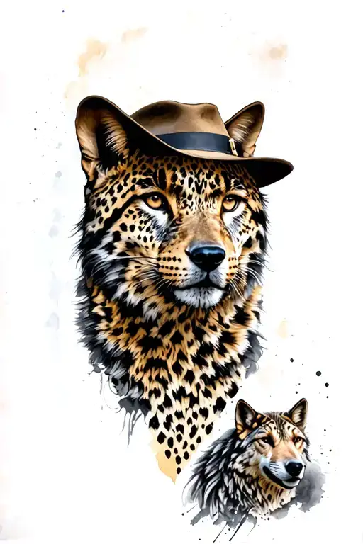 Mafia Boss And Leopard And Wolf And Fedora Hat Surrounded