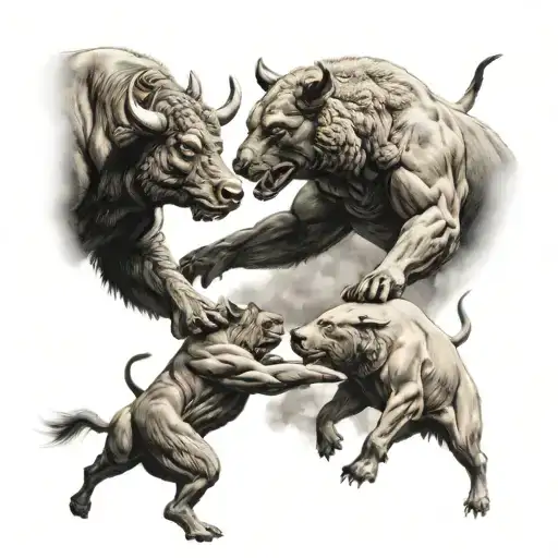 Tattoo Of A Bull And Bear Fighting Inspired From Wall Street Stock Market