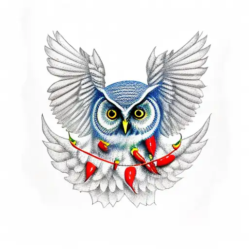 Owl Spread Wings With Hot Pepper Underfeet