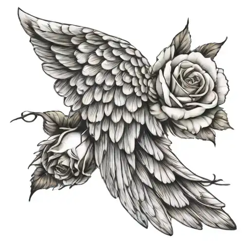 Single Angel Wing With Rose