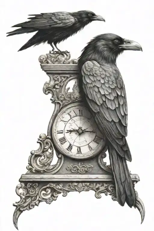 Raven Sitting On A Clock