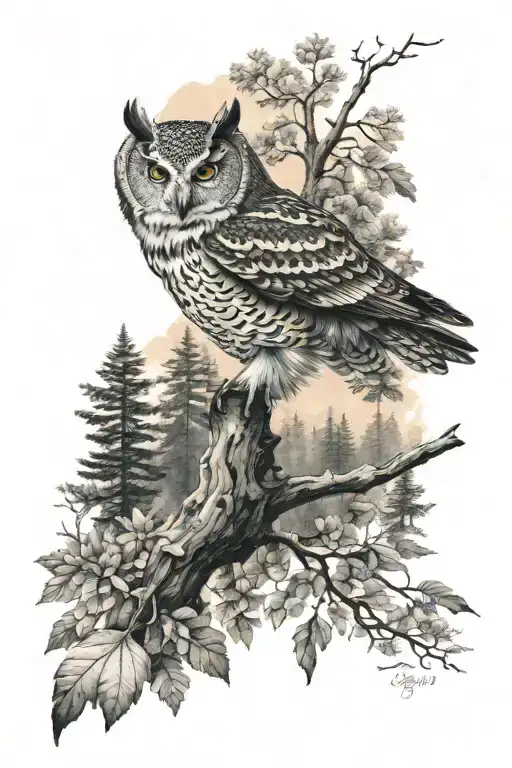 The Owl Flying And Forest Landscape