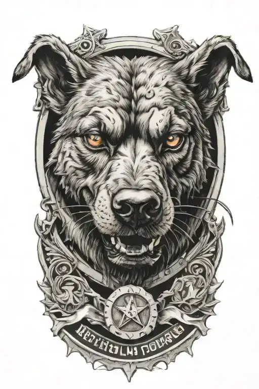 A Realistic Depiction Of A Hellhound With A Correctional Officer's Badge