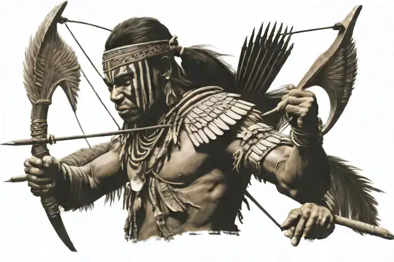 Indigenous Warrior Shooting Bow And Arrow