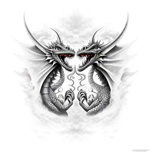 Two European Dragons Breathing Fire At Eachother