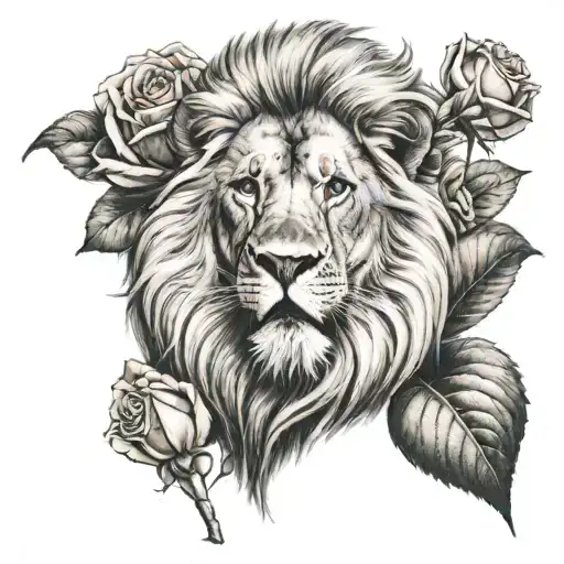 Lion In Rose Blooming